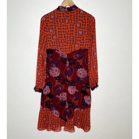 Modcloth X Anna Sui Long Sleeve Dress Womens 2 Purple Orange Floral Retro Mod - Picture 8 of 12